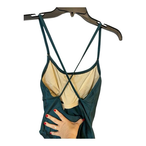 VTG Catalina Hunter Green Sheen Ribbed Onepiece Swimsuit Criss Cross Back NWT L - Picture 4 of 7